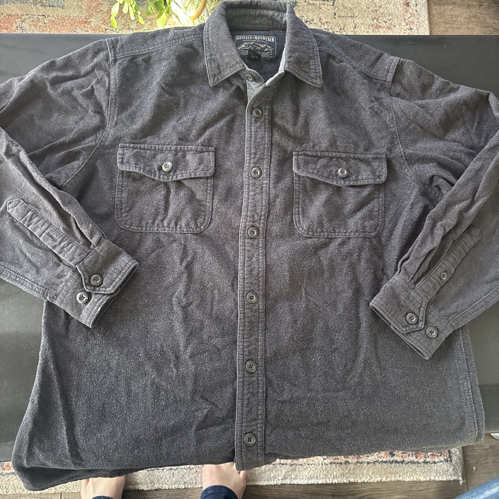 Grizzly Mountain Men's large gray Chamois Flannel GRAY Button Front Shirt - Picture 1 of 10